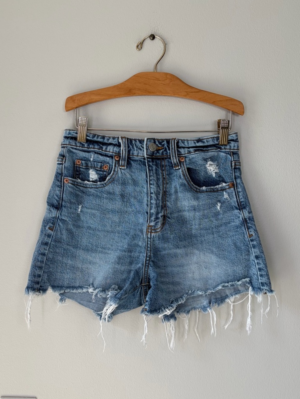 DAZE Distressed Cut Off Organic Cotton Blend Denim Jean Shorts Festival Beach